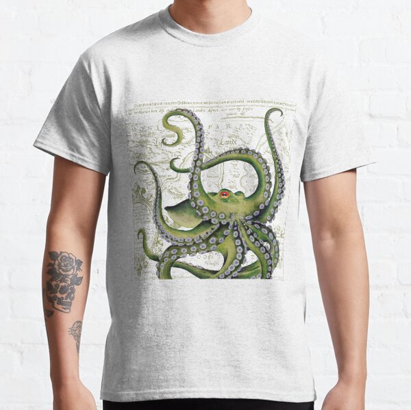 Green Octopus Vintage Map Nautical marine art Classic T-Shirt