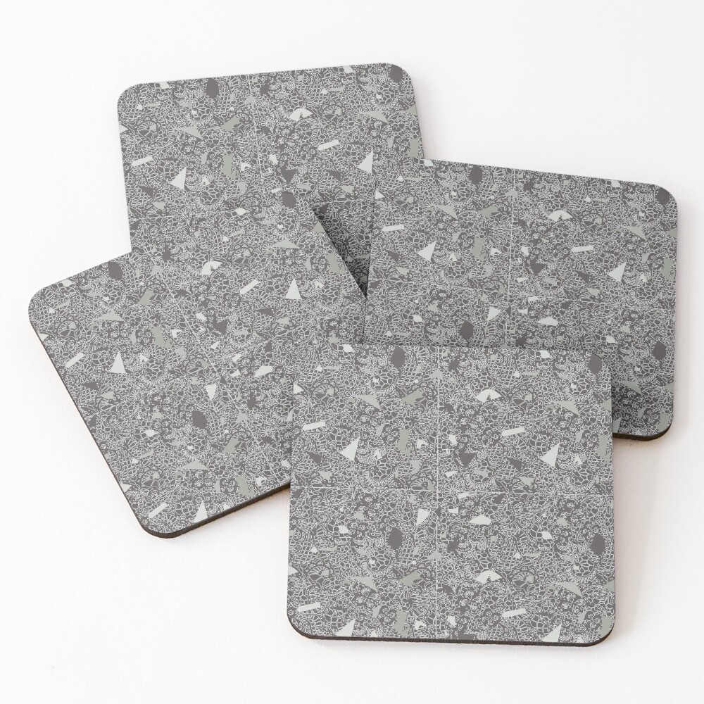 White Lace Tile with Terrazzo in Grey Coasters (Set of 4)