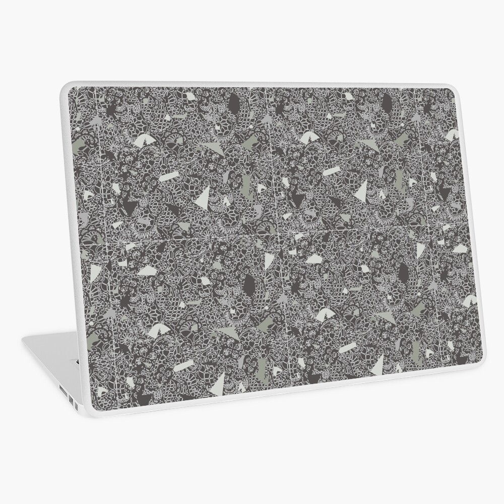 White Lace Tile with Terrazzo in Grey Laptop Skin