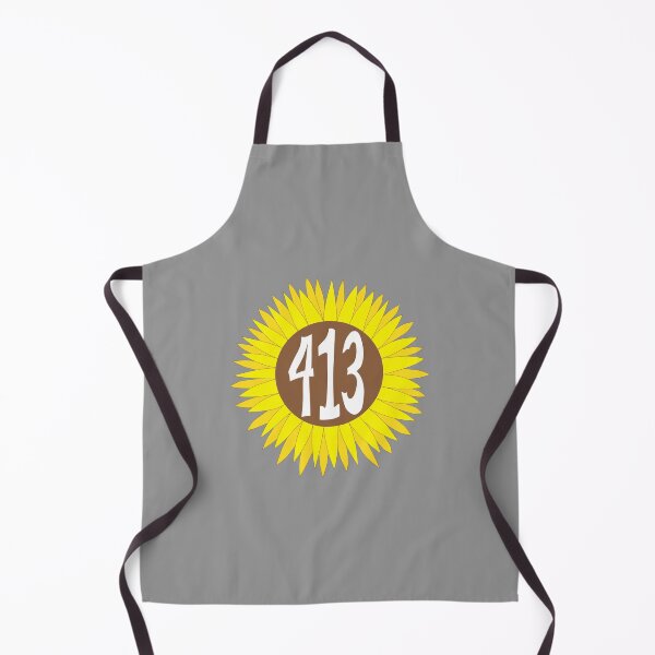Hand Drawn Massachusetts Sunflower 413 Area Code Apron