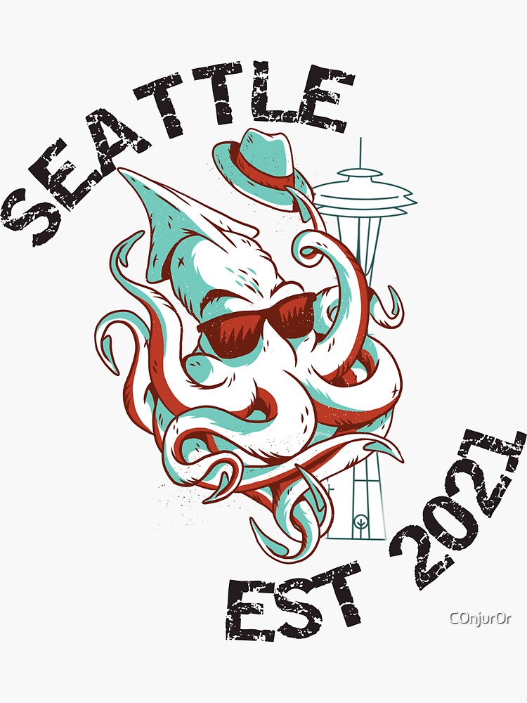 "Seattle Hockey Giant Squid Space Needle" Sticker for Sale by C0njur0r Redbubble