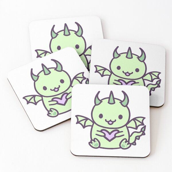 Item preview, cute kawaii lime green dragon holding pink heart, print design designed and sold by Jenny Romeril.