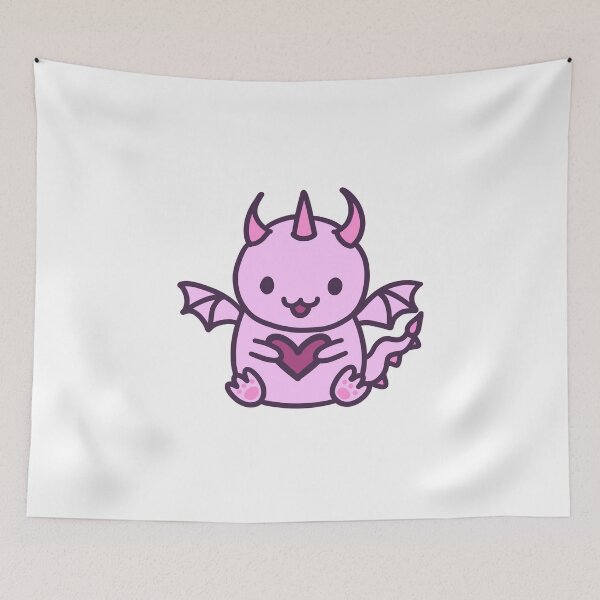 Item preview, cute kawaii pink magenta dragon holding dark pink heart, print design designed and sold by Jenny Romeril.