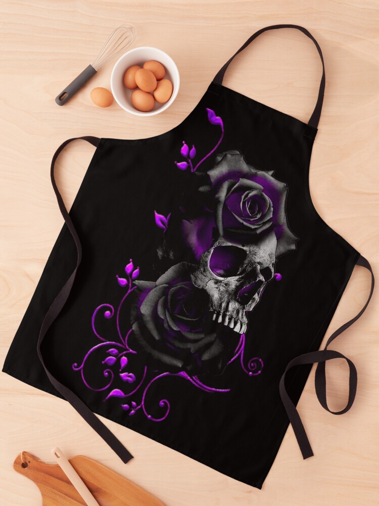 Delantal «Calavera con Rosas Negras y Moradas» de SilvinaNoemi | Redbubble