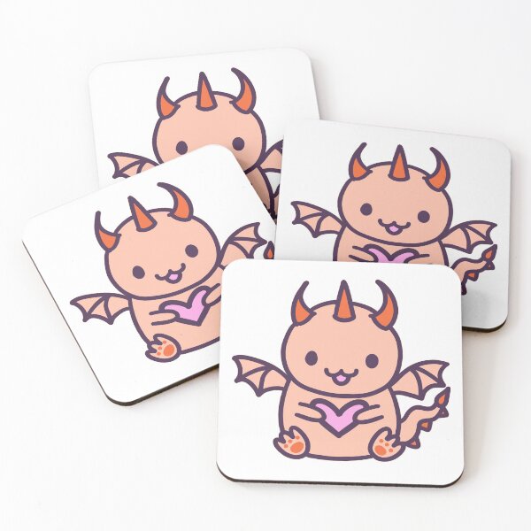 Item preview, cute kawaii orange red dragon holding pink heart, print design designed and sold by Jenny Romeril.