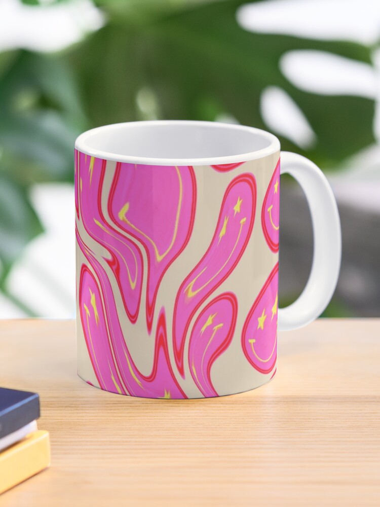 Large Pink and Orange Groovy Smiley Face Pattern - Retro Aesthetic Coffee  Mug by Aesthetic Wall Decor by SB Designs