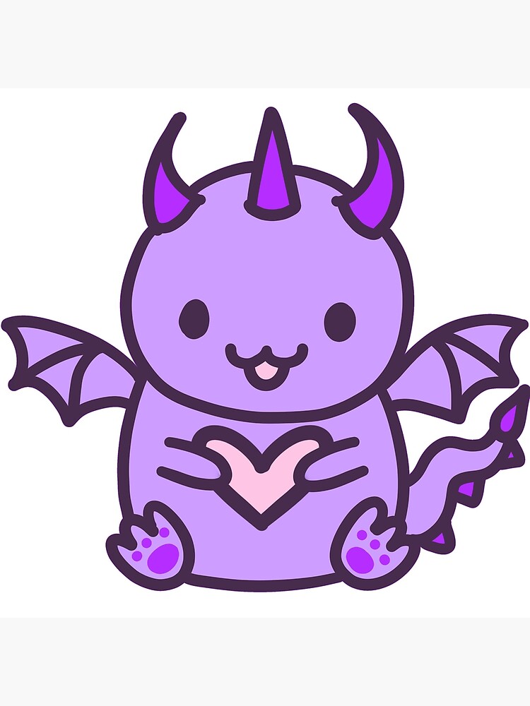 Cute Kawaii Lavender Purple Dragon Holding Pink Heart Print Design Photographic Print By Emo