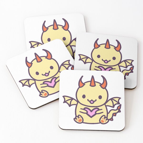 Item preview, cute kawaii yellow peach dragon holding pink heart, print design designed and sold by Jenny Romeril.