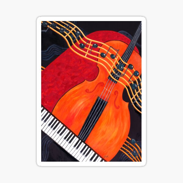 Item preview, Music Lovers Art. Keyboard, cello, bass, floating notes designed and sold by KarenZuk.