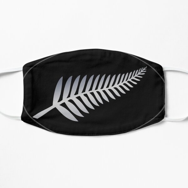 Silver Fern on a black oval background NZ Kiwi symbol Flat Mask