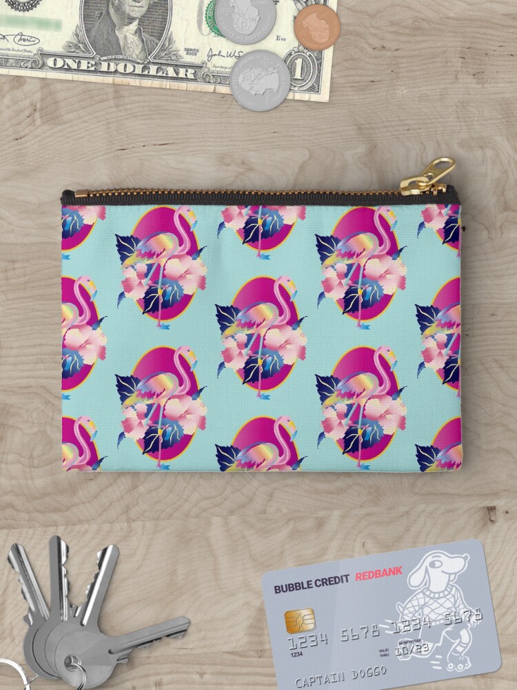 Thumbnail 3 of 4, Zipper Pouch, Pretty Pink Flamingo Tropical Hibiscus Flowers designed and sold by beverlyclaire.