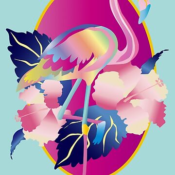Artwork thumbnail, Pretty Pink Flamingo Tropical Hibiscus Flowers by Beverly Claire Kaiya