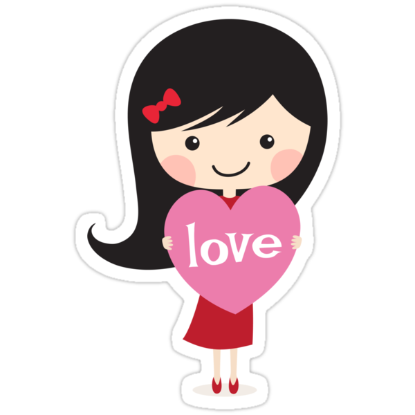  Cute cartoon girl  holding a love  heart Stickers by 