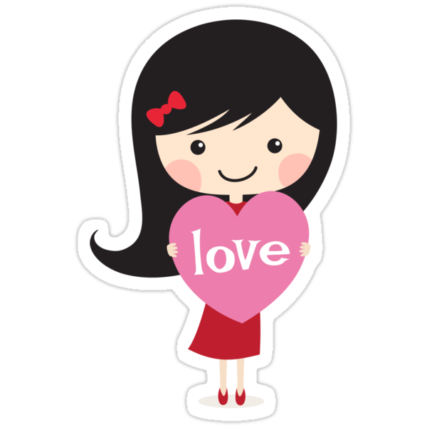 "Cute cartoon girl holding a love heart" Stickers by MheaDesign | Redbubble