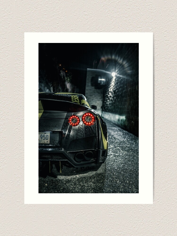 two men in masks with a white nissan gtr r36 Art Board Print for