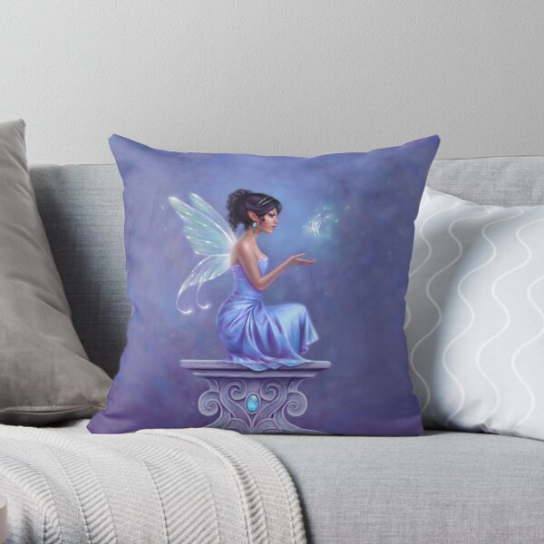 Opalite Fairy with Glowing Butterfly Throw Pillow