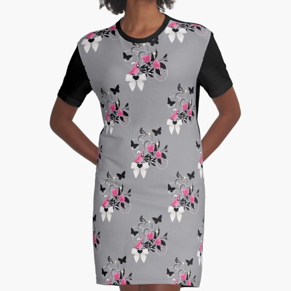 Birds and butterflies. 2 Graphic T-Shirt Dress