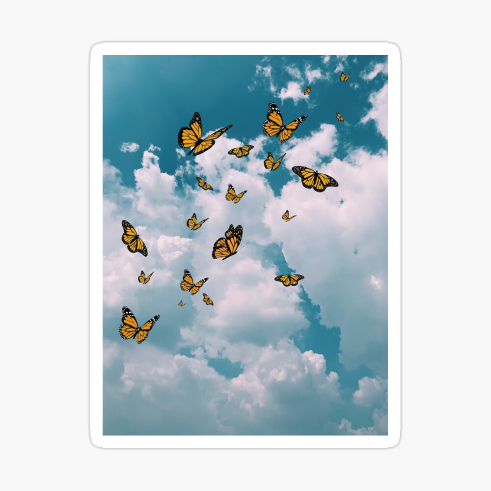 Monarch butterflies flying in the sky (vintage) - Photography and  illustration