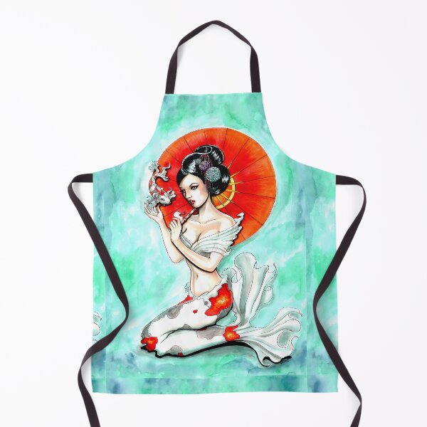 douce et flottante avec une sirène sous-marine Geisha (style) Koi avec parasol.
Oeuvre originale sur supports mixtes: encre et marqueurs copiques sur papier. Tablier