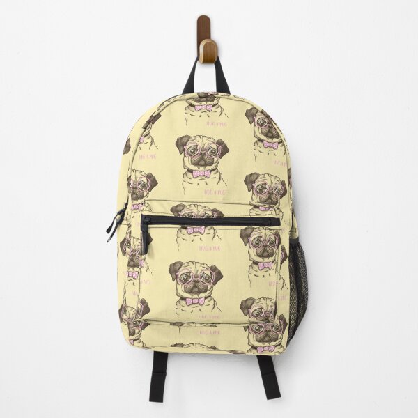 Aperçu de l'œuvre Hug a pug Noeud papillon à pois roses lunettes créée et vendue par Inspireaglow.