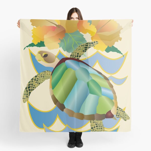 Pretty Sea Turtle Tropical Yellow Hibiscus Flowers Scarf