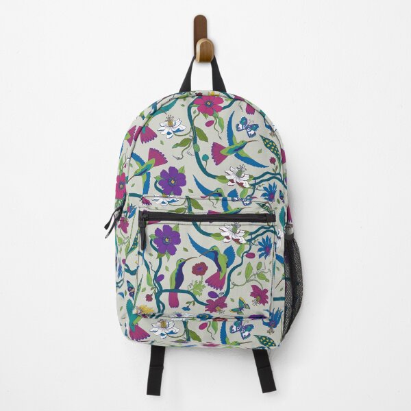 Item preview, Hummingbirds and Passion flowers - on grey - pretty floral bird pattern by Cecca Designs designed and sold by Cecca-Designs.
