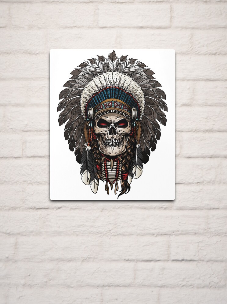 Native american skull' Poster, picture, metal print, paint by, warrior skull  