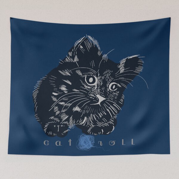 Item preview, A little, black kitten playing with the ball of wool designed and sold by korasi.