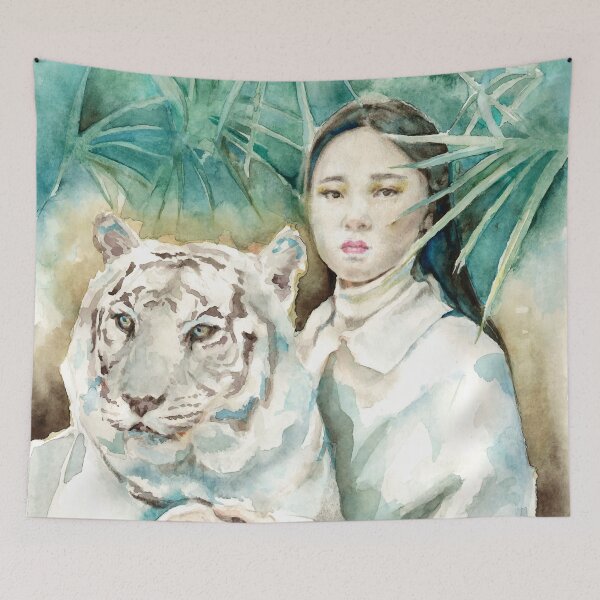 Item preview, Jungle queen white tiger watercolor fantasy design designed and sold by Miriam Steinau.