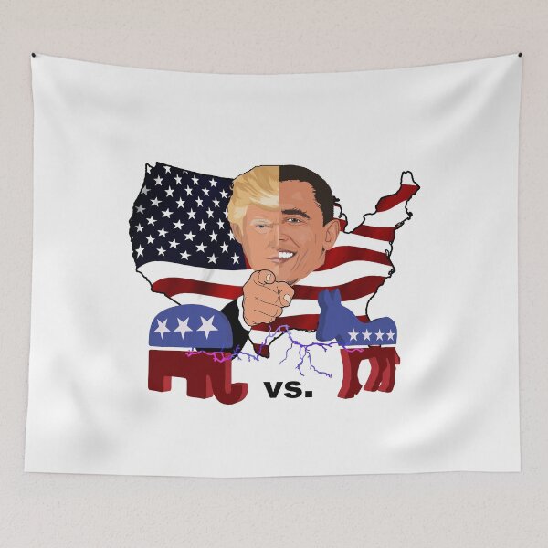 Item preview, Trump vs. Obama Republicans vs. Democrats half portrait designed and sold by Oberlaender.