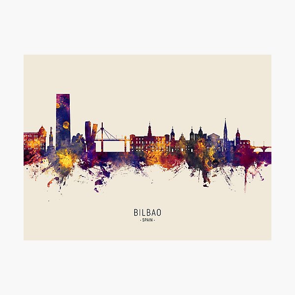 Vista previa del artículo con la obra «Bilbao Spain Skyline», diseñado y vendido por ArtPrints.