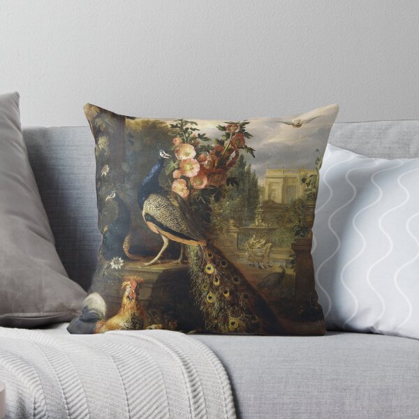 Jakob Bogdany - Two Peacocks On A Stone Plinth In A Garden Throw Pillow