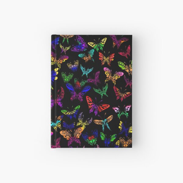 Abstract Rainbow Butterfly pattern on black Hardcover Journal