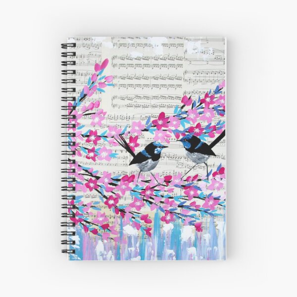 Blue Wrens and Vintage Music Spiral Notebook