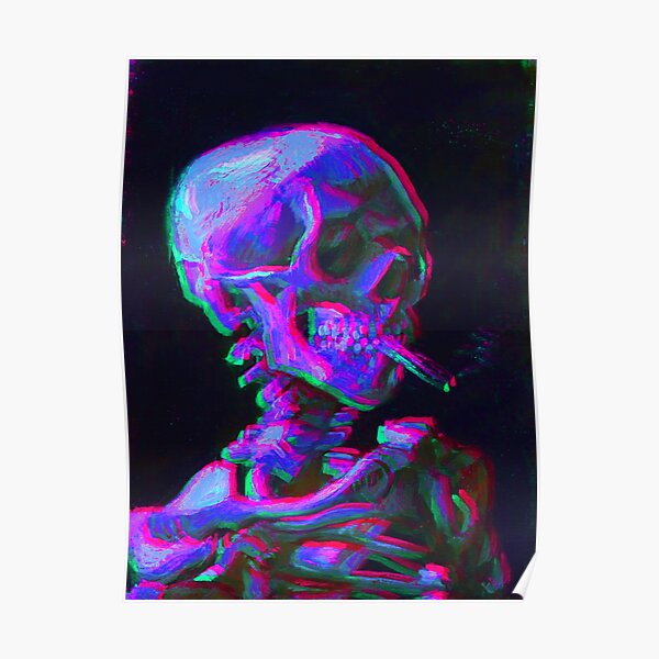 Abstract neon Smoking skeleton skull- Vincent van gogh Poster