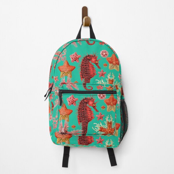 Item preview, RED SEAHORSE AND SEASTARS IN TURQUOISE BLUE GREEN Sea Life designed and sold by BulganLumini.