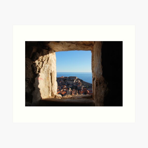 Dubrovnik through a sentry box window Art Print