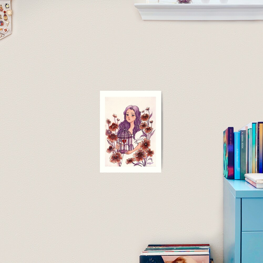 The Girl holding a Bird Cage with a Heart inside Art Print