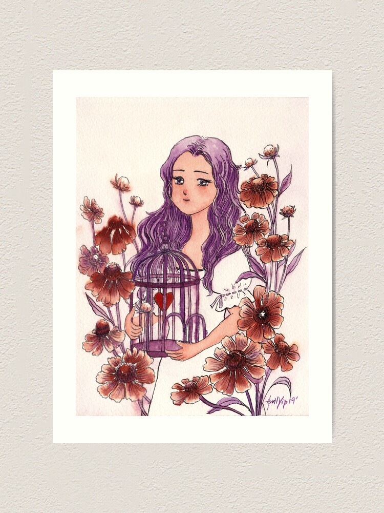 Alternate view of The Girl holding a Bird Cage with a Heart inside Art Print