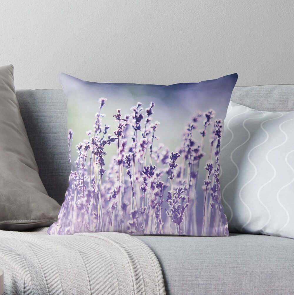 Purple summer field, lavender Throw Pillow