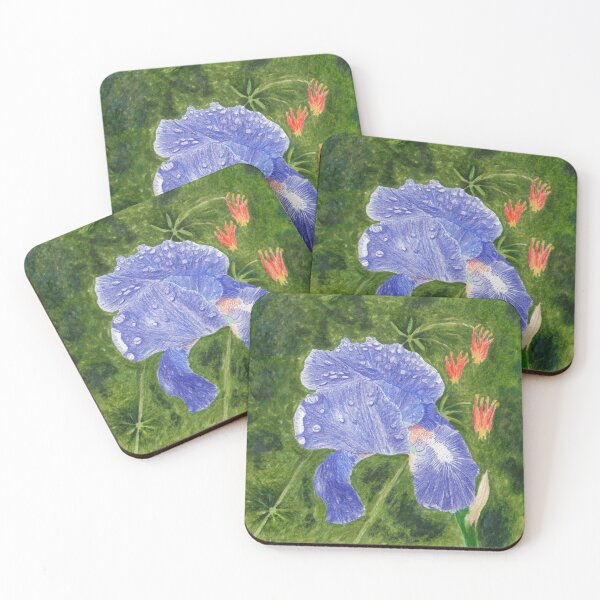Item preview, Purple-Blue Iris with Raindrops and Wild Columbine designed and sold by The Elderberry Blossom.