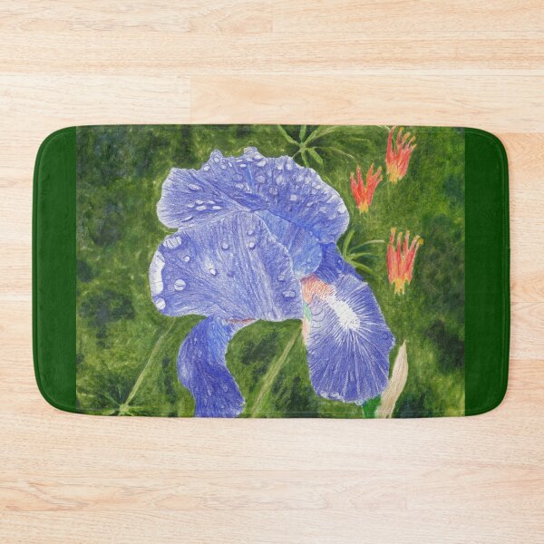 Item preview, Purple-Blue Iris with Raindrops and Wild Columbine designed and sold by The Elderberry Blossom.