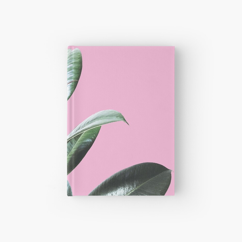 Graphic green botanicals, pink background Hardcover Journal