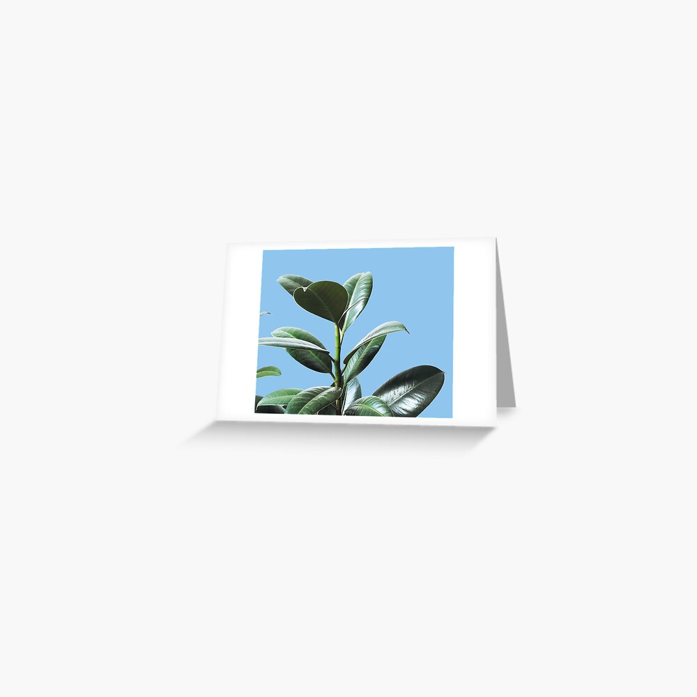 Graphic green botanicals, blue background Greeting Card