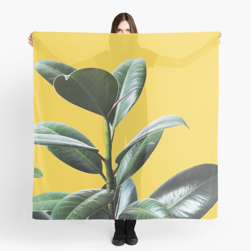 Graphic green botanicals, yellow background Scarf