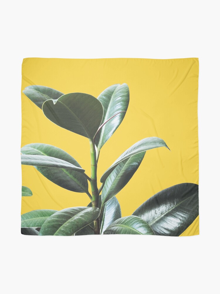 Alternate view of Graphic green botanicals, yellow background Scarf