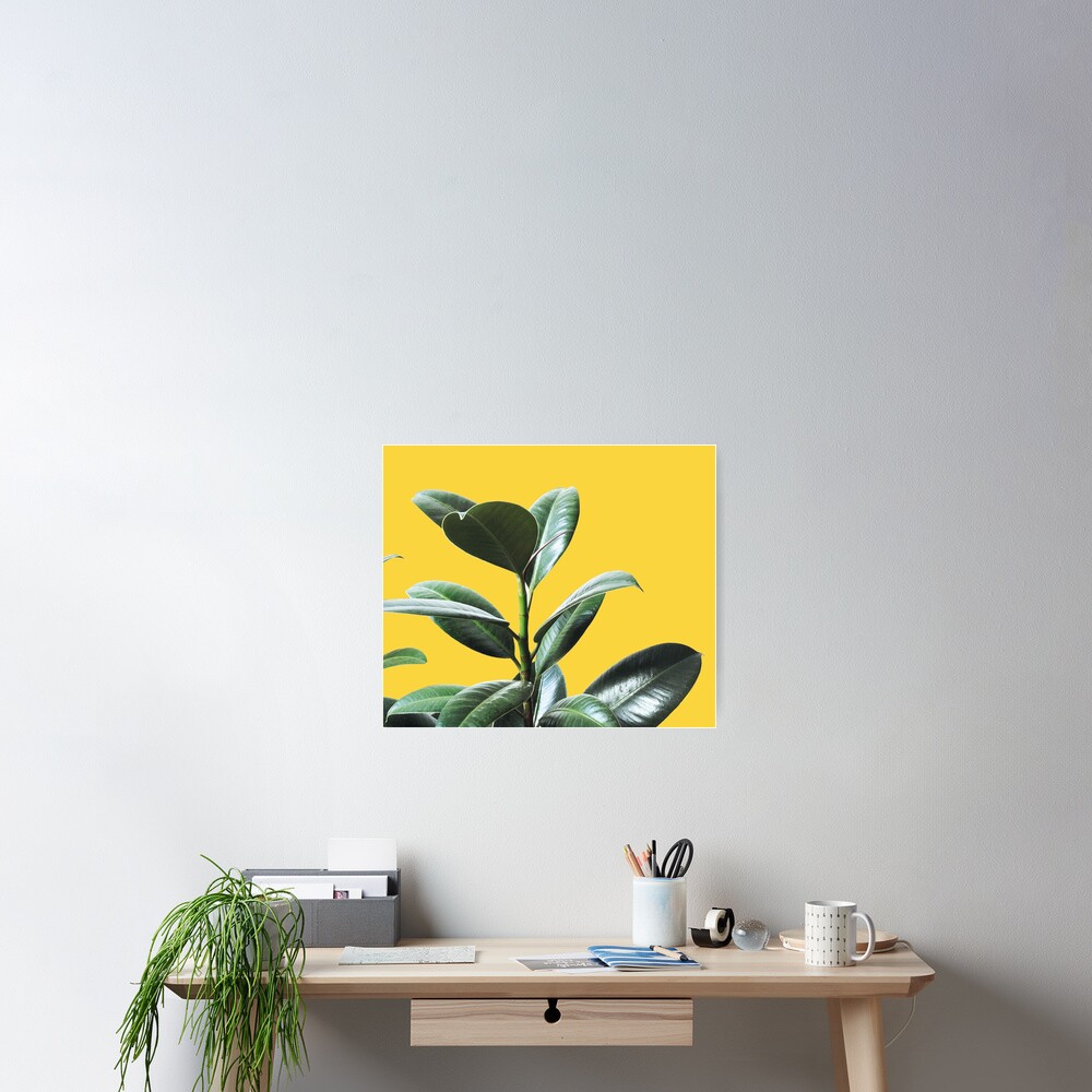 Graphic green botanicals, yellow background Poster