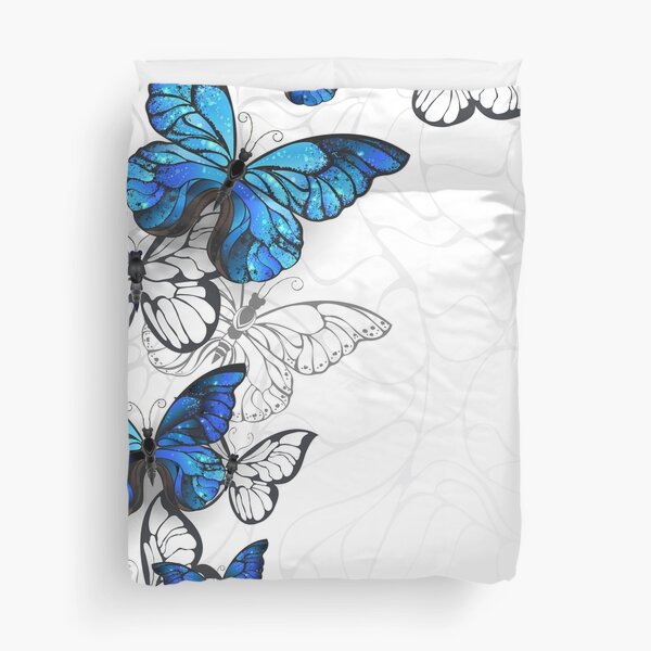 Flying Butterflies Morpho Duvet Cover