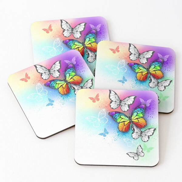 Item preview, White Background with Rainbow Butterfly designed and sold by Blackmoon9.