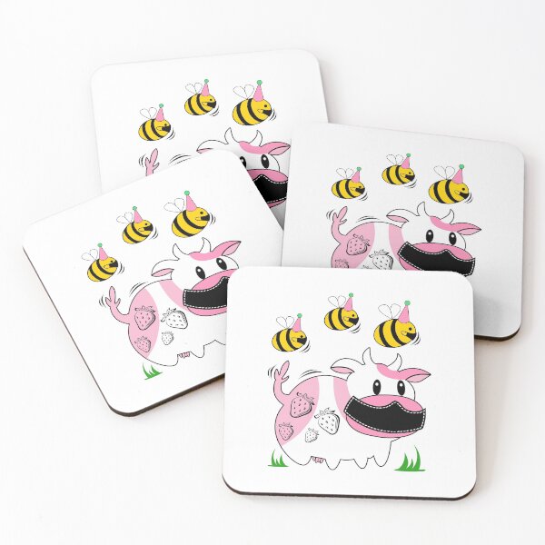 Item preview, Strawberry Cow and Bees Pink Yellow Cute Animals wearing mask Social Distancing Quarantined Women Men Girls Kids designed and sold by Dolphin Graphic.